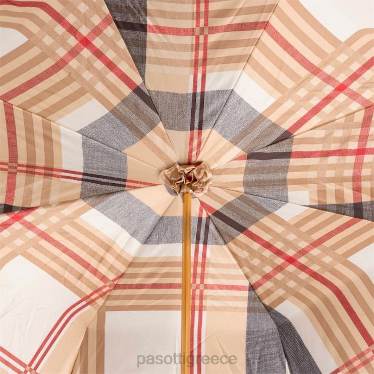 ομπρέλα | PASOTTI 189 52864-111 p - μαύρη ομπρέλα με επένδυση ταρτάν με δερμάτινο χερούλι διπλό ύφασμα 2N6B8461 γυναίκες